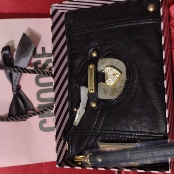 JUICY COUTURE Black Leather LG Pave Crystal Locket Wallet Wristlet NWT - Picture 5 of 10